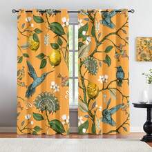 Topfinel Mustard Yellow Vintage Curtain And Drape, 84 Inches Long, Ring Top Luxury Imaginative Floral Lemon Hummingbird Pattern Waverly Mid-Century Multicolor Blackout Curtains For Living Room Bedroom - Multicolor - View 8