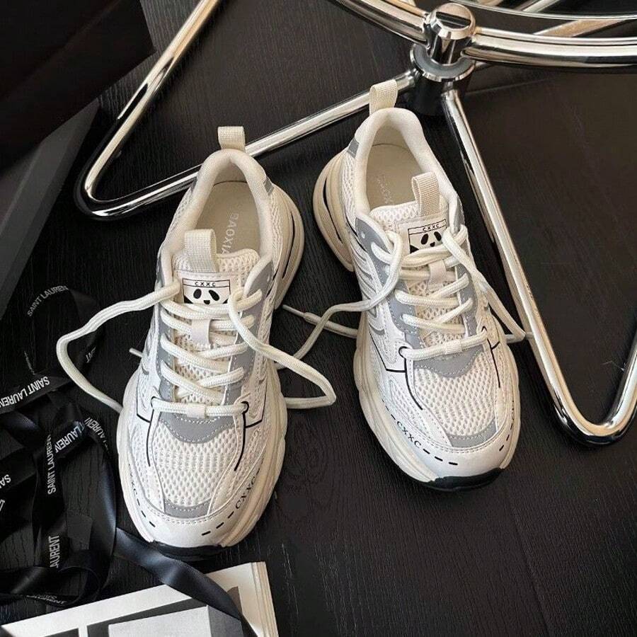 Thick-Soled Dad Shoes For Women 2024 Early Spring Korean Version Versatile Breathable Casual Mesh Sports Running Shoes