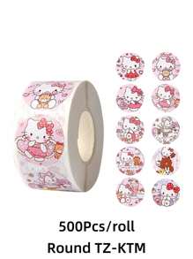 Sanrio 500Pcs/Roll Cute Hello Kittys Kuromi Melody Cartoon Stickers Suitable For Laptops Refrigerators Books Desks Helmets Skateboards Cameras Guitars Creative Stickers (Some Parts May Be Random)