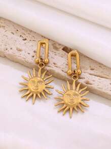 1 Paar 18 Karat vergoldete Edelstahl Vintage goldfarben U-förmige Sonnen Anhänger Ohrringe Schmuck Geschenke geometrische Sonnenstrahl Ohrstecker zum täglichen Tragen für Frauen