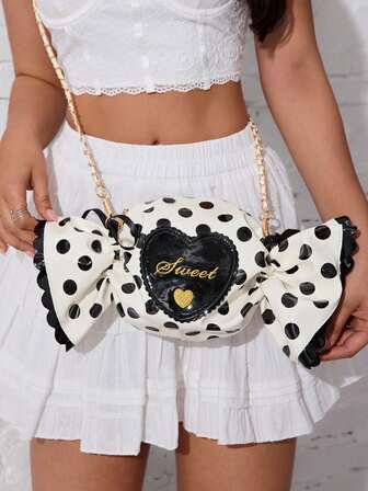 可爱甜美波点糖果包，时尚女士单肩包，新款斜挎包，时尚手提包，情书刺绣包，适合休闲聚会和日常旅行