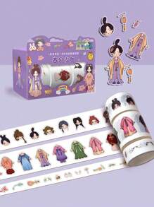 1 Box, 3 Rolls Dress-Up Stickers For Girls, DIY Decor Stickers, Cartoon Character Costume Stickers, Fashion Party,School Supplies,Back To School