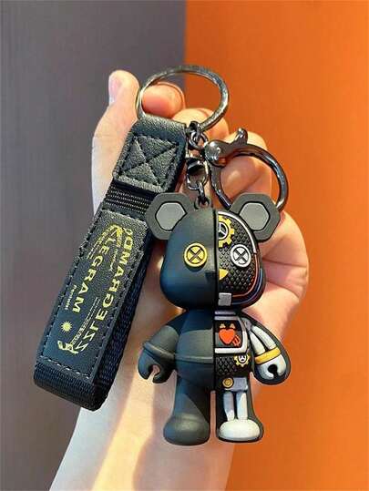 1pc Casual Cool Mechanical Teddy Bear Key Chain, Personalized Car Key Ring, Cartoon 3D Figurine Bag Charm Car Accessories School Cute Goth Y2k