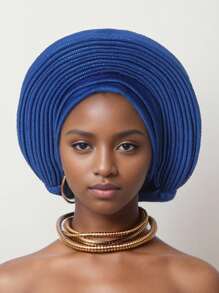 1pc African Style Head Wrap With Layered Bejeweled Edge Head WrapAccents, Laminated Strap Cap, Traditional African Turban Hat For Women Personalized Elastic Headwear
