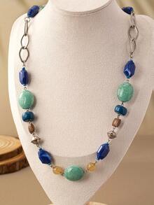 1pc Vintage Boho Geometric Asymmetrical Fashion Elegant Women Holiday Long Necklace - Long Necklace - View 2
