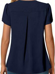 Blouse à manches courtes avec col en V et pétales pour femmes en grande taille