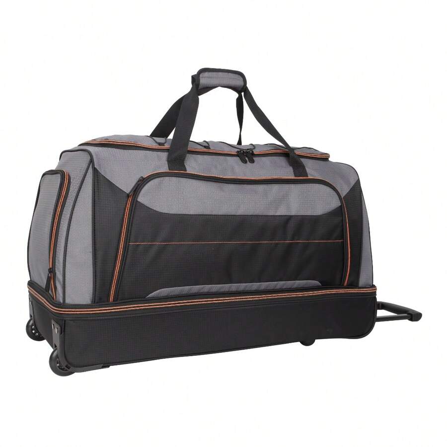 30 In Rolling Drop-Bottom Duffel Bag For Travel, Black And Gray - Black - View 1