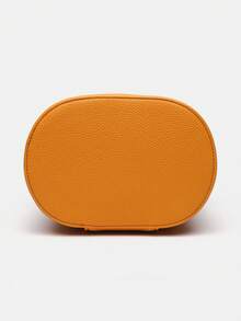 New Brown Textured Makeup Bag, Large Capacity Portable Travel Essential, Fashion Versatile, Exquisite Metal Zipper, High-End Leather Material, Practical Travel Storage Design, Single Handle For Easy Carrying, Super Useful Double Zipper Design, Minimalist Travel Essential, Suitable For Vacation, Summer, Back To School, Travel And Other Occasions, Women's Travel Cosmetic Bag - Orange - View 6