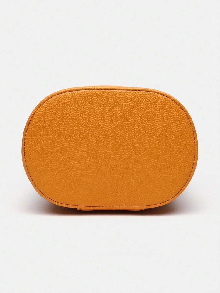 新款棕色纹理化妆包，大容量便携旅行必备，时尚百搭，精致金属拉链，高端皮革材质，实用旅行收纳设计，单提手方便携带，超实用双拉链设计，简约旅行必备，适合度假、夏季、返校、旅行等各种场合，女士旅行化妆包 - 橘色 - 查看 6