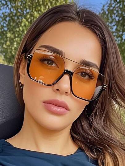 1 pieza Gafas de moda con montura cuadrada a media, versátiles, vintage, personalizadas, accesorios de verano para playa y vacaciones, al aire libre, viajes, estilo preppy para volver al colegio