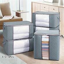 2 Types Of Large Capacity Quilted Storage Bags With Zippers - Portable Towel, Bed Sheet, And Clothing Storage Box, Gray Fabric Container With Transparent Inspection Port And Handle, Multi Compartment Design For Easy Access, Wardrobe Storage Box (Horizontal, Vertical)