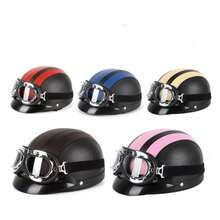 Vintage Motorcycle Helmet With Goggles - Pink - View 3
