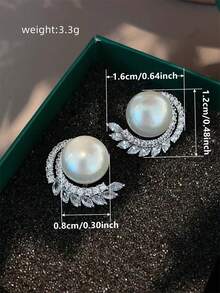 1 Pair Luxury Cubic Zirconia & Faux Pearl Stud Earrings For Women For Wedding Engagement Anniversary Party Jewelry Valentine's Day Gift - 1# - View 6