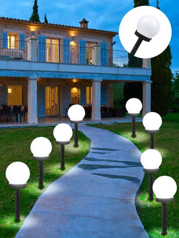3pcs Solar Powered Outdoor Pathway Lawn Lamps, Waterproof Spherical Ball Bulb Landscape Lights, Suitable For Trail, Garden, Courtyard, Lawn, Scenery