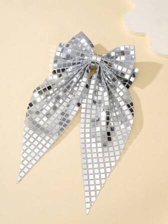 1個 新作 スクエア スパンコール 大きめ リボン ヘアクリップ、ファッショナブル リボン ポニーテール ヘアピン、優雅なヘッドドレス パーティーや集まりに適しています、輝くリボーヘアアクセサリー