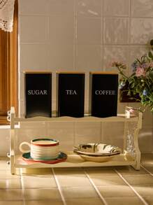 Cirelle 1 pieza Lata de almacenamiento de café, té y aperitivos, lata cuadrada de arte de hierro con tapa de bambú para exhibición de granos de café