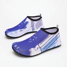 Minimalist Blue & White Patchwork Pattern Unisex Large Size Outdoor Fitness Shoes, Suitable For Beach, Vacation, Water Sports, Breathable & Quick-Dry Indoor Gym Sneakers