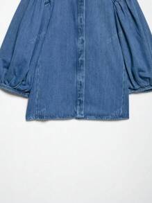ZEVITY Plain Color Pleated Sleeve Single-Breasted Casual Denim Top