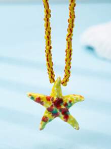1 peça de colar com contas de vidro feitas à mão, pingente de estrela do mar, peixe-marinho e golfinho, joia estilo praia (formato e cor podem variar)
