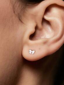 1 Pair S925 Sterling Silver Sweet Butterfly Cubic Zirconia Stud Earrings, Gold/Silver/White Diamond/Pink Diamond/Purple Diamond, Lightweight Exquisite Everyday Wear, Suitable For Student & Pierced Ears, Comes In Gift Box, Great For Valentine's Day - Bow - View 5