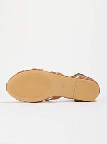 Nuevas sandalias romanas planas para mujer para exteriores, sandalias de mujer con decoración metálica en marrón, de punta redonda, de suela gruesa antideslizante, de varios tamaños, sandalias casuales, de paseo, de fiesta, bohemias y elegantes con hebilla para mujer