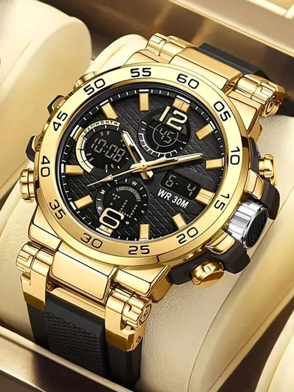 1pc Circular Dual Display Multi-Function Luminous Alarm Clock Sports Watch, Electronic Watch For Youth