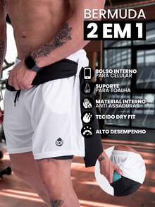 2 In 1 Bermuda Shorts With Hidden Cell Phone Pocket - Gym - 燧石 - 查看 2