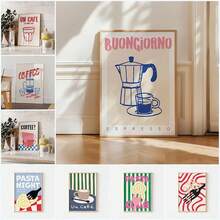1幅/3幅墙面艺术海报,可选画框,现代复古风格,意大利面、咖啡、浓缩咖啡主题帆布画,适用于办公室、厨房、家居装饰 - 彩色 - 查看 3