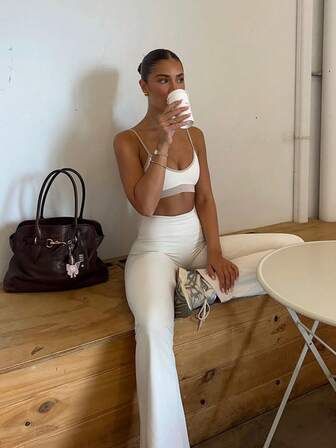 2件套女士运动休闲吊带背心和裤子套装