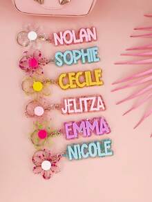 1 pieza Llavero personalizado de acrílico con nombre y flor de colores, recuerdos de fiesta de cumpleaños, regalo personalizado para la niña de las flores, etiqueta de mochila con nombre para niña, dijes de a juego, etiqueta de bolso de acrílico - Llavero de acero + anilla de cadena de 4 eslabones - Ver 5