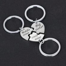 3pcs Stainless Steel Sister Keychain Set - Cute Matching Heart Puzzle Design, Big Sis Mid Sis Lil Sis Engraved Key Rings, Creative Bag Charms & Backpack Pendants, Sister Gift Item|Sisterhood Symbols|Stainless Steel Jewelry, Customized Sister Gifts - 樣式 1 - 查看 1