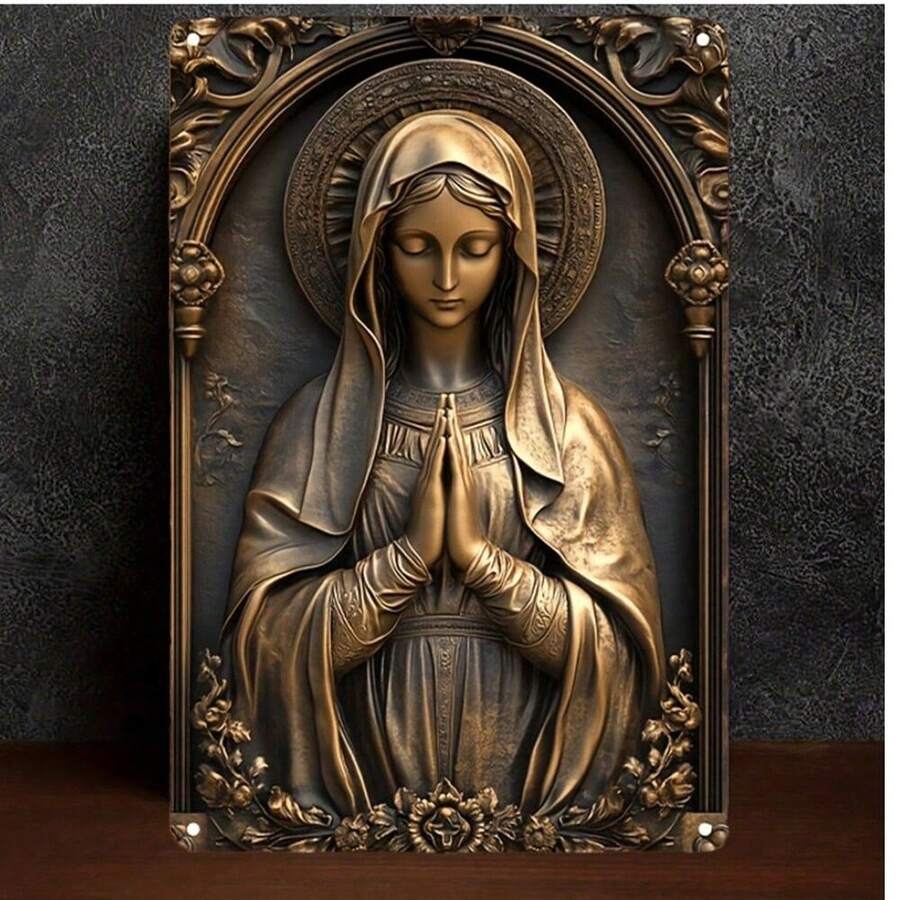 1 件复古风格圣母玛利亚金属标牌 - 天主教家居装饰、农舍风格墙饰、教堂宗教锡牌、基督教装饰礼品、8 英寸 x 12 英寸铝制、壁挂式、家居主题