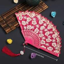 2pcs Retro Cherry Blossom Hand Fans - Romantic Red, Blue, White And Black Plastic Hand Fans - Suitable For Summer, Dance, Photography And Gifts - Perfect For June Festivals, Mother's Day, Graduation, Independence Day, Etc., Cherry Blossom Themed Items