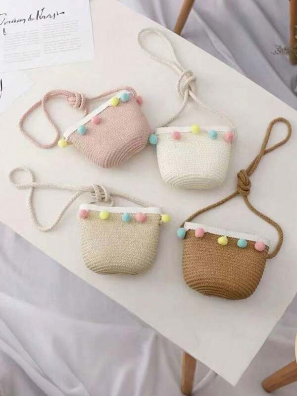 1pc Girls Cute Princess Rainbow Ball Woven Crossbody Bag, Princess Travel/Beach/Daily Use