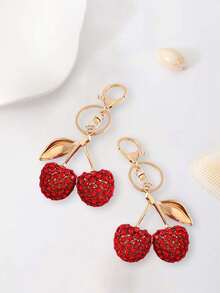 Shiny Red Cherry Pearl Pendant New Arrival, Fruit Lychee Sparkling Diamond Key, Red Rhinestone Bag Pendant, Headphone Pendant, Key Pendant, Big Cherry Shape Crystal Pendant Keychain Pendant, Glitter Cherry Pendant With Clip Bag, Shiny Resin Metal Accessories Bag, Cherry Keychain, Cherry Bag Pendant, Cherry Pendant Backpack Accessories, Mother'S Day Gifts, Valentine'S Day Gifts - Multicolor - View 6