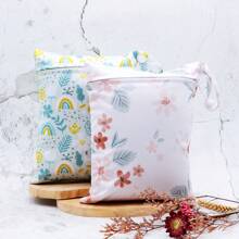 2 Pcs Cartoon Wet Bag, Waterproof Polyester Beach Diaper Laundry Baggie, Large Swimmer Dry Pouch, Small Makeup Cosmetic Travel Zipper Storage Toiletry Handbag For Girl