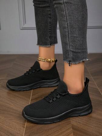 2025 女士加大码纯色运动鞋，适合春、夏、秋季步行，女士软底休闲运动鞋，女士纯黑色休闲鞋，透气面料女士平底鞋，男士休闲鞋，男士运动鞋，全黑工作鞋，情侣旅游鞋，女士公路跑鞋，男士公路跑鞋