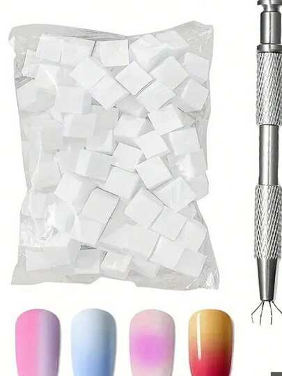 50 Stücke Mini-Schwämmchen mit 4-Klingen-Pinzette, Maniküre-Nagellack-Gel-Farbverlauf-Färbeschwämme, Farbverlauf Nagellack-Gel Werkzeuge