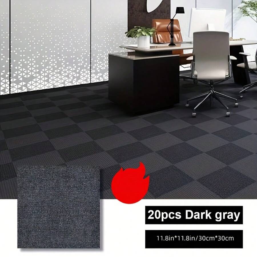20/50片装自粘方形地毯砖 - PVC背衬防滑垫，安装简便，适用于客厅、卧室、洗衣房等场所 - 家居装饰，30.0厘米 x 30.0厘米，家居装饰砖 | 现代家居装饰 | 易于安装的地垫，浴室地板 - 深灰色20pcs - 查看 1