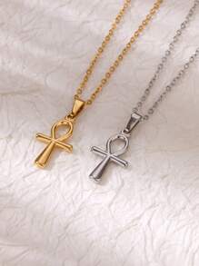 1Pc Ancient Egyptian Cross Pendant Necklace 18K Gold Plated Stainless Steel Adjustable Chain Necklace Eternal Jewelry Fashion Accessories