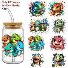 8pcs/Set Cute Dinosaur Theme UV DTF Cup Wraps Decals, Transfer Adhesive Stickers For Mug Water Bottle Cup, DTF Transfer Paper For 16 OZ Glass Can Wraps, DIY Crafts-High Quality - Multicolor - View 1