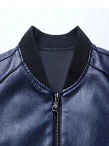 Męska kurtka pilotka ze skóry PU, swobodna kurtka z długim rękawem, zapinana na zamek, kołnierzem bejsbolowym i kieszeniami, polar