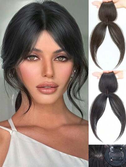 LYSW 3D Hairpieces For Women Bangs With Invisible Crown Part Natural Middle Parting Wig - Fluffy Forehead Concealer Hair Extensions HA2824