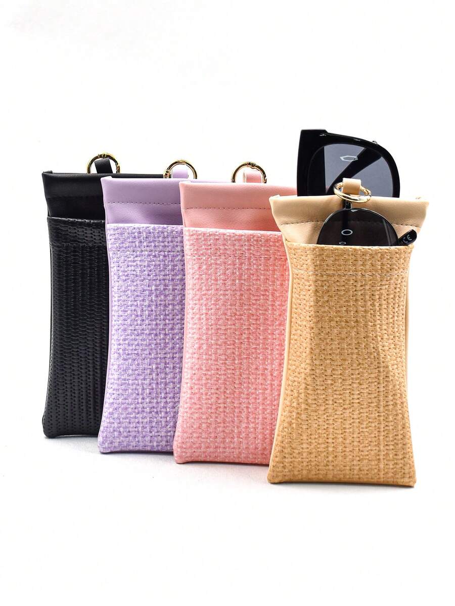 带登山扣/开口圈的双层眼镜盒，便携式素食皮革眼镜盒，防刮太阳镜袋，男女皆宜