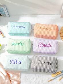 Bolsos de moda personalizados para mujeres, contenido de texto personalizado, artesanía de bordado, rayas de unicolor, bolsos versátiles simples y casuales, bolsas de cosméticos, bolsas de viaje al aire libre, útiles escolares, de vuelta a la escuela, regalos escolares, para la oficina, para la escuela, para el aula, para regalos de maestros, para la universidad, para colegas, para dormitorios, para maestros, para niños y niñas, para adolescentes, estudiantes de secundaria, estudiantes de preparatoria, estudiantes universitarios, estudiantes de primer año, estudiantes de segundo año, estudiantes de cursos inferiores, de uso general, de gran capacidad, versátil, multifuncional, colorido, lindo, adorable, contraído, divertido, kawaii, minimalista, para ir y venir, casual de negocios, básico, personalizado, único, personalizado, regalos ideales para él, regalos ideales para ella, ella, familia, amigos, novia, para aniversarios, para cumpleaños, para vacaciones/vacaciones, para exteriores/