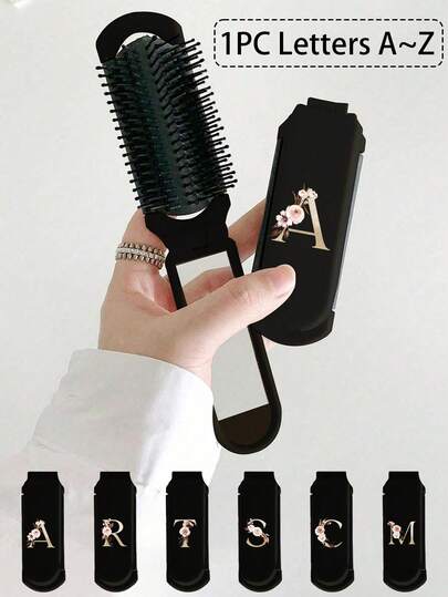 1pc 2-In-1 Foldable Hair & Makeup Mirror - Portable Vanity Mirror, Travel Essential, Foldable Comb With Makeup Mirror, Convenient To Carry, Ideal For Travel & Outdoor, Dual-Purpose Cushion Brush, Scalp Massage Brush