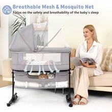 3-In-1 Baby Crib, Baby Bed,Baby Bassinet,Boasting Effortless Smooth-Gliding Wheels, Height-Adjustable Frame, Gentle Rocking Motion, Breathable Mesh Panels For Optimal Airflow,Bedside Bed For Babies,Essential Goodies For Growing Kids, Baby Need,Baby Stuff, Essential For New Mothers,Newborn Gift - Màu Xám nhạt - Xem 6