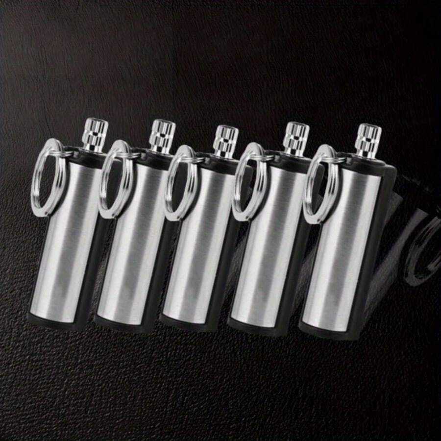 5pcs Metal Fire Starter Sticks With Keychain - Emergency Survival Gear For Camping, Hiking & Outdoor Fire Lighting, Durable Multi-Functional Tool (Kerosene Not Included), Hiking Accessories | Sleek Metallic Design | Flame Ignition Tool - Silver 5PC - View 1