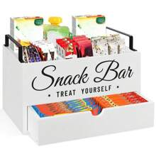Organisateur de collations pour le comptoir, bacs de rangement de la réserve en bois avec poignées, organisateur de collations pour la réserve, la cuisine, boîte de rangement des aliments à 4 compartiments avec tiroir. Organisateur de réserve pour les collations, les chips