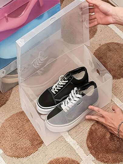 4 pièces Boîtes de rangement pour chaussures transparentes, boîtes de rangement pour chaussures en plastique à rabat, de rangement pour chaussures empilables de voyage, faciles à nettoyer et pliables, parfaites pour le stockage des chaussures, des pantoufles et des talons hauts